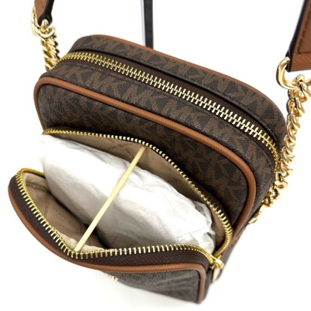 Michael Kors Medium NS Chain Xbody Bag & Small TZ Coinpouch w/ID Brown/Gold - Picture 7 of 13